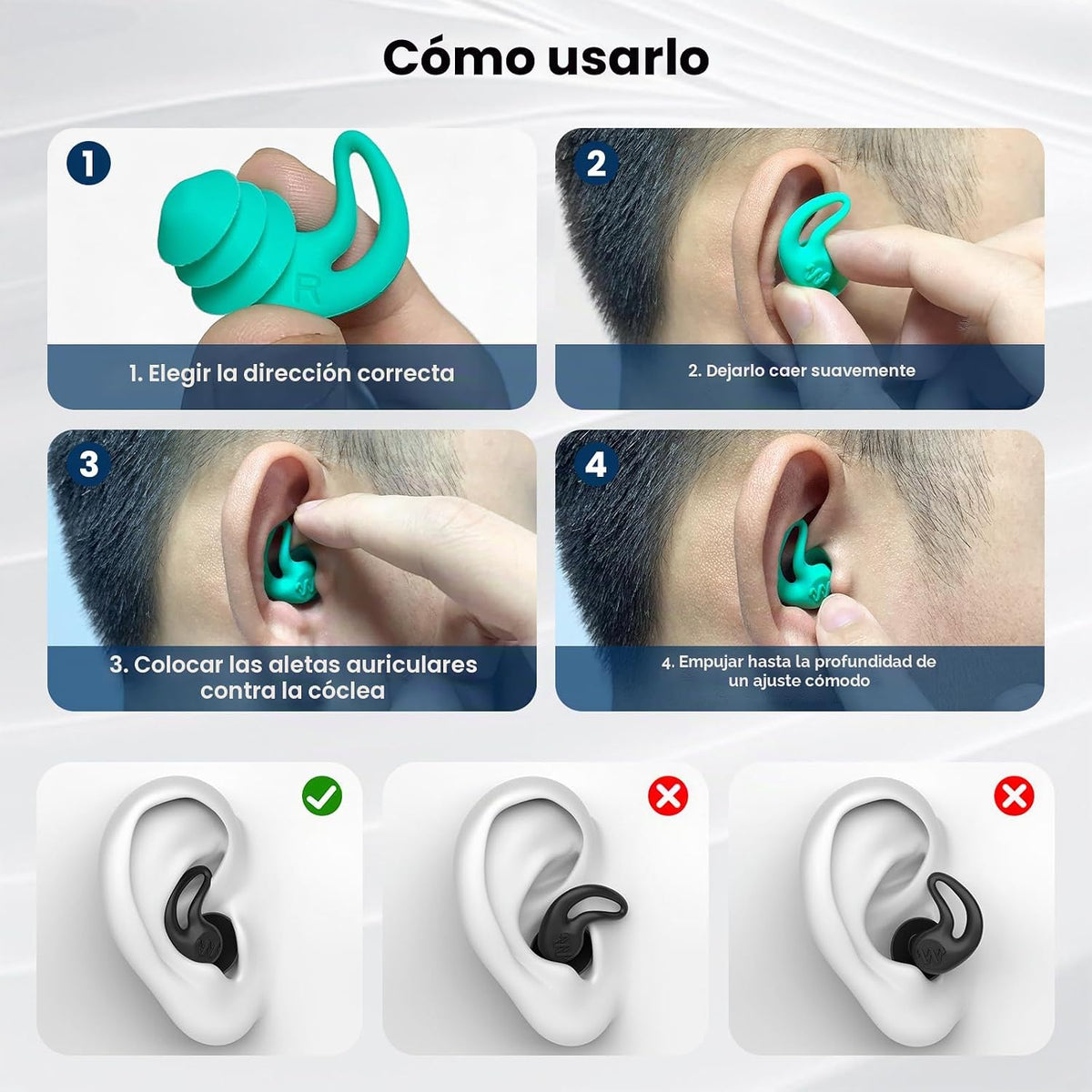 Tapones para los oídos de natación para adultos y niños, 4 pares de...