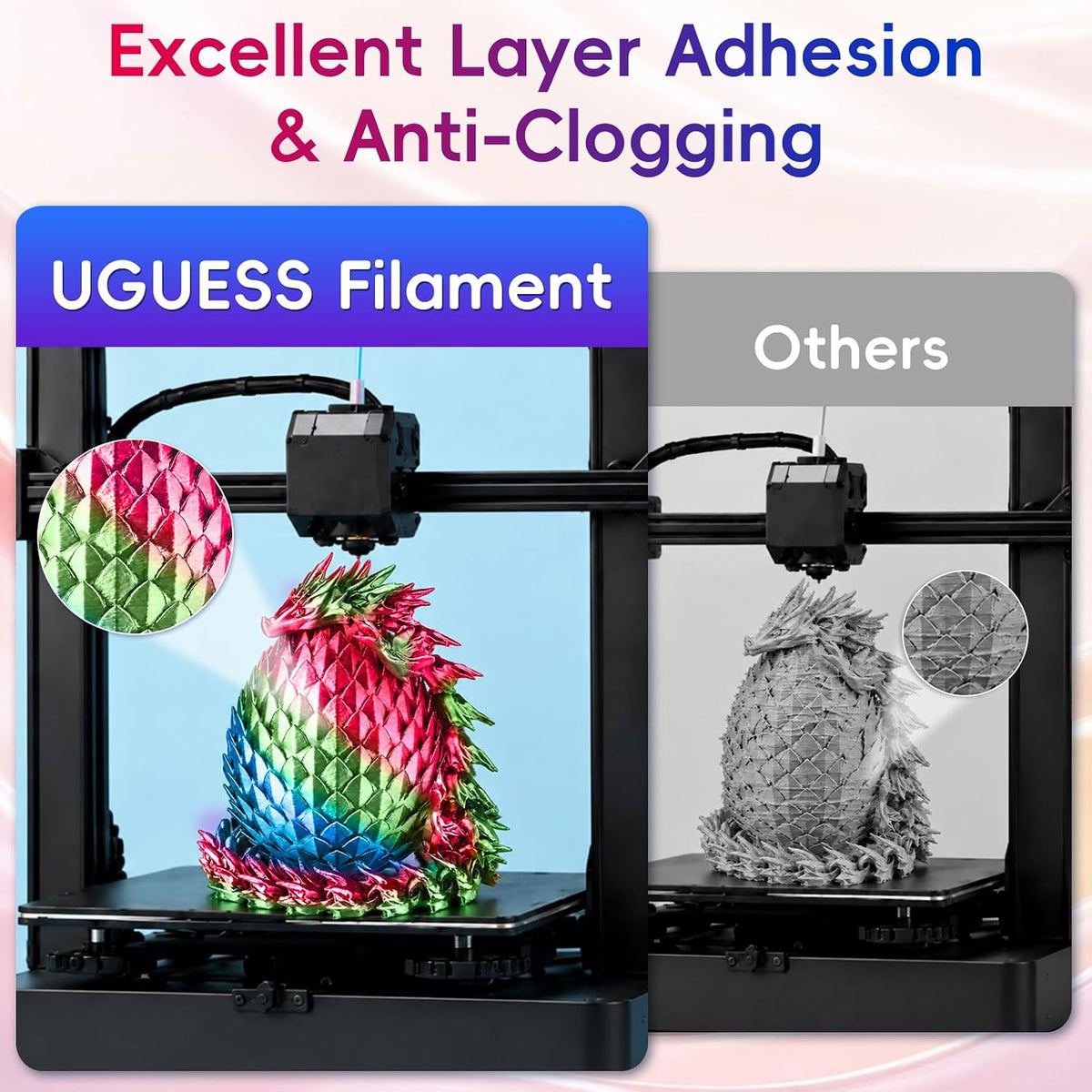 UGUESS Paquete de filamentos 3D de seda PLA+, tricolor brillante, 0...