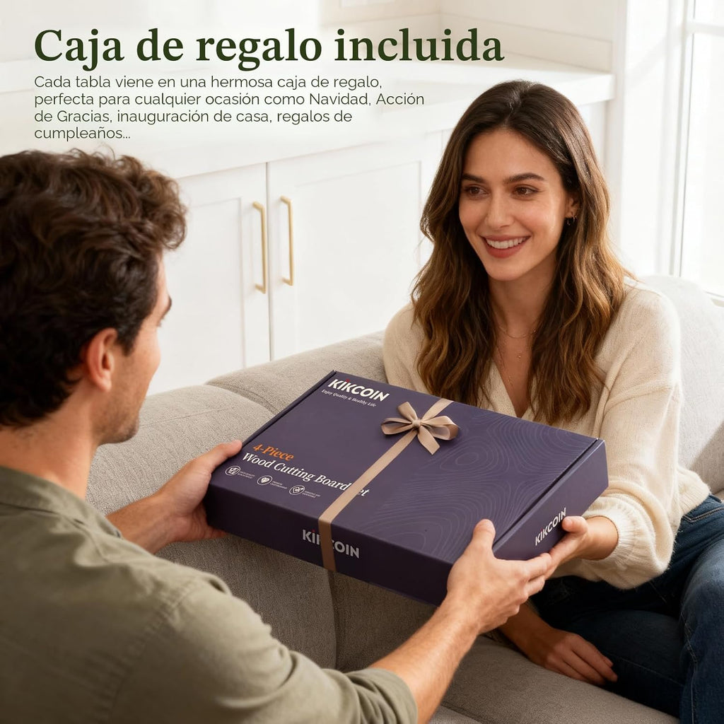 Kikcoin Tabla de cortar de madera para cocina, juego de 3 tablas de...
