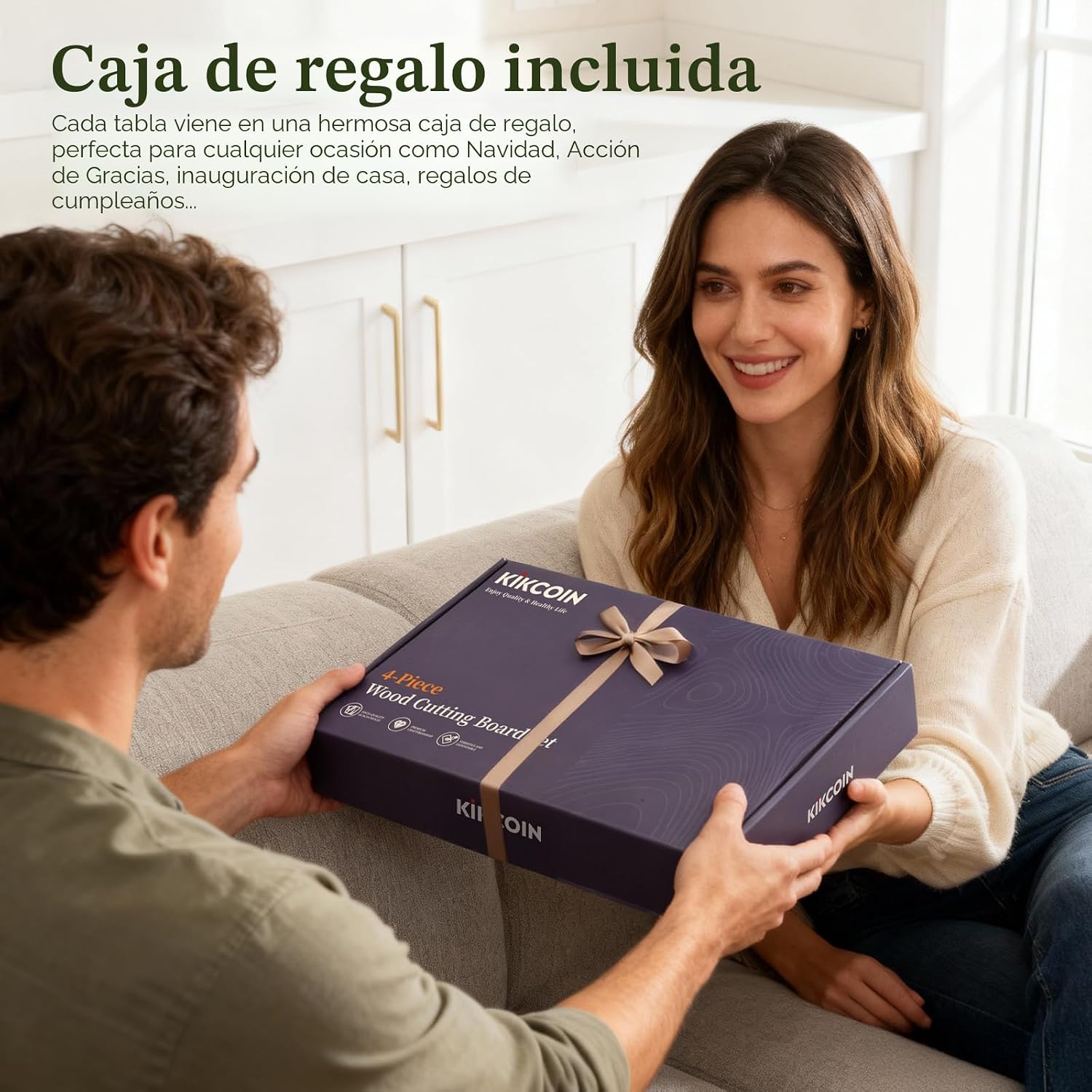 Kikcoin Tabla de cortar de madera para cocina, juego de 3 tablas de...
