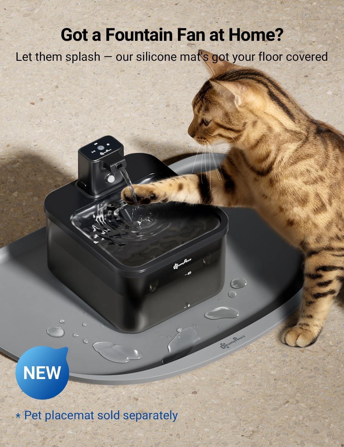 Fuente de agua para gatos DownyPaws Inalámbrica, 84oz\/2.5L Fursink...