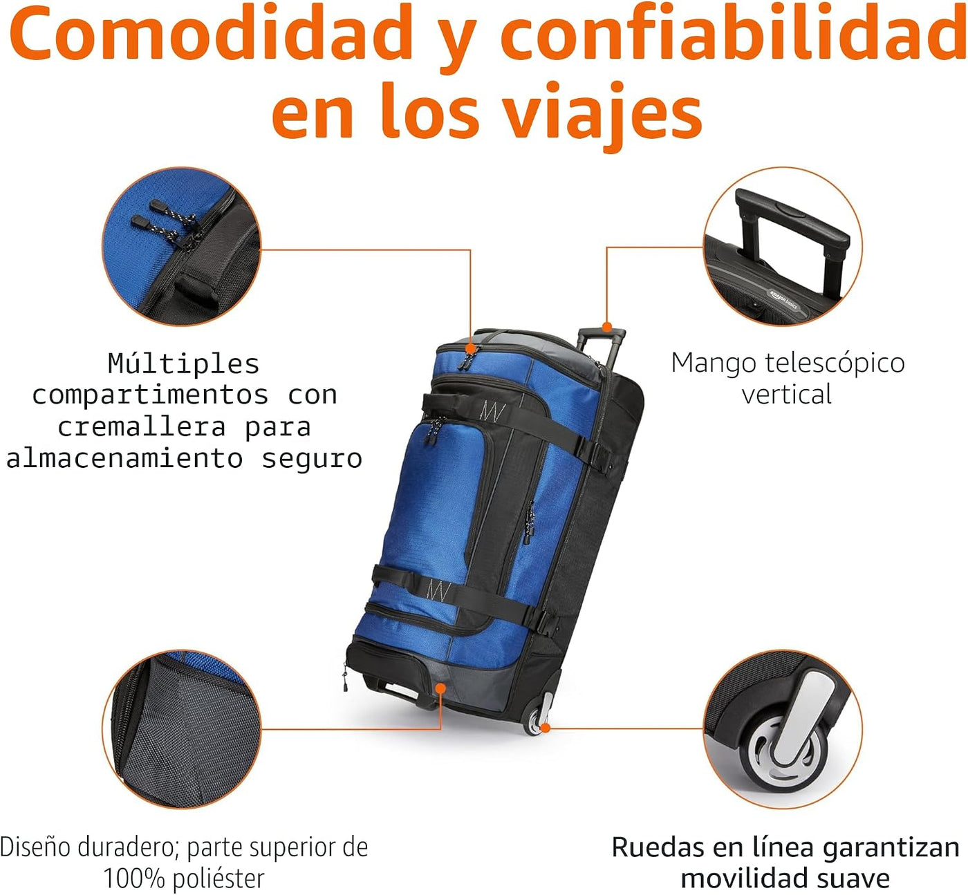 Amazon Basics - Bolsa de viaje con ruedas de Ripstop, Azul