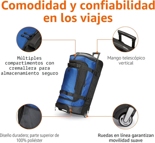 Amazon Basics - Bolsa de viaje con ruedas de Ripstop, Azul