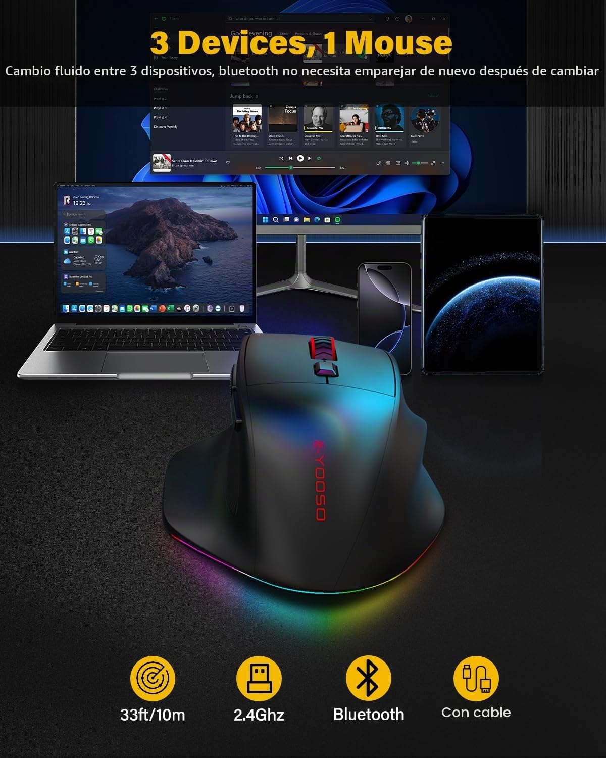 E-YOOSO Ratón ergonómico X54, Ratones inalámbricos y Bluetooth reca...