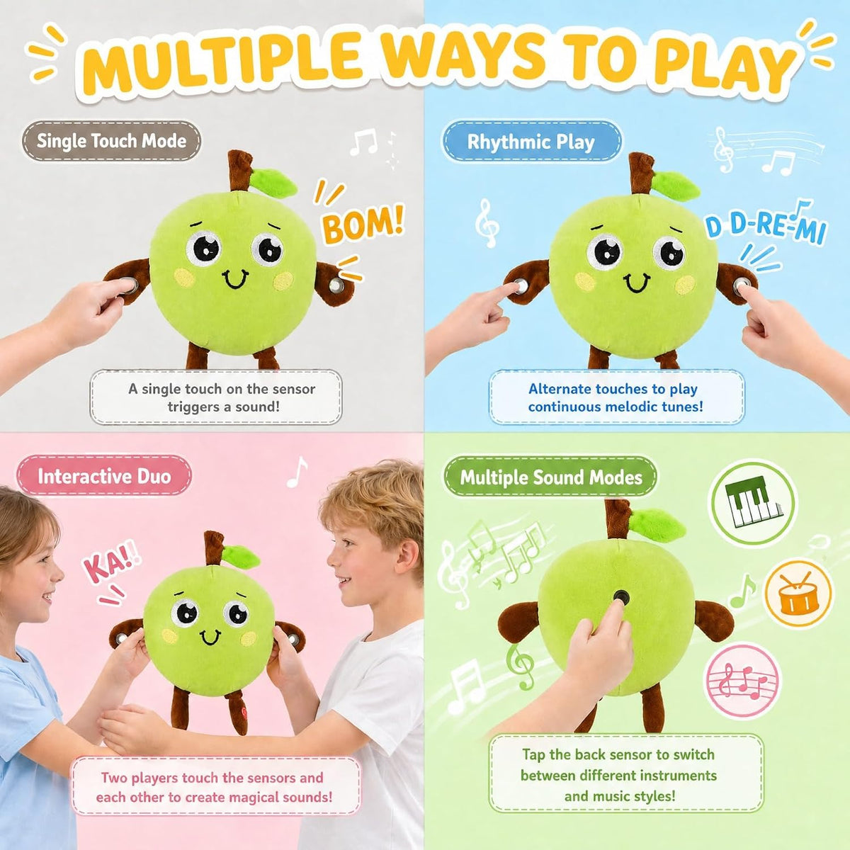 DoddyFun Juguetes sensoriales musicales, juego interactivo de peluc...