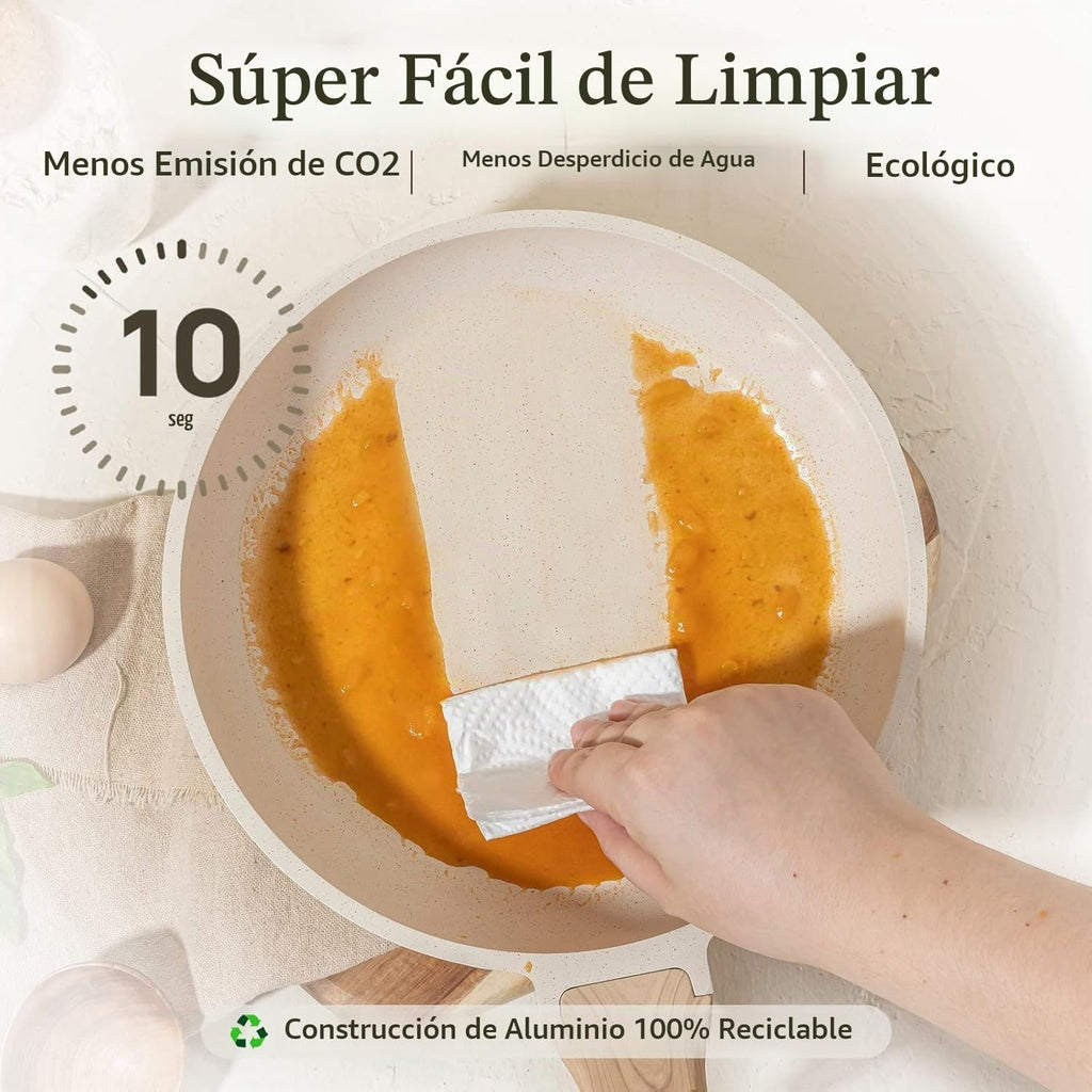 CAROTE Juego de 3 sartenes antiadherentes, color blanco crema | Sar...