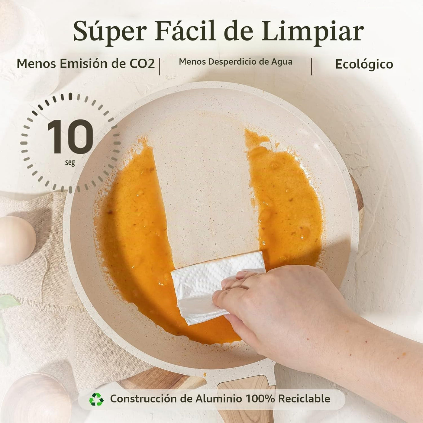 CAROTE Juego de 3 sartenes antiadherentes, color blanco crema | Sar...