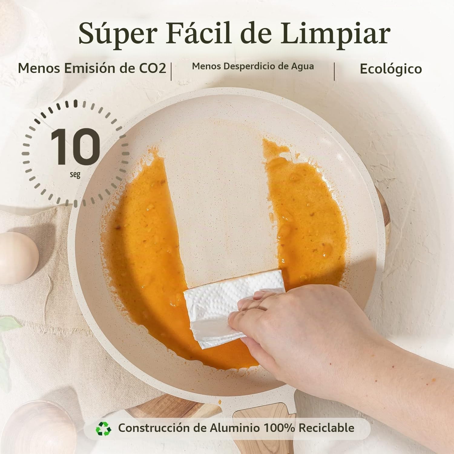 CAROTE Juego de 3 sartenes antiadherentes, color blanco crema | Sar...