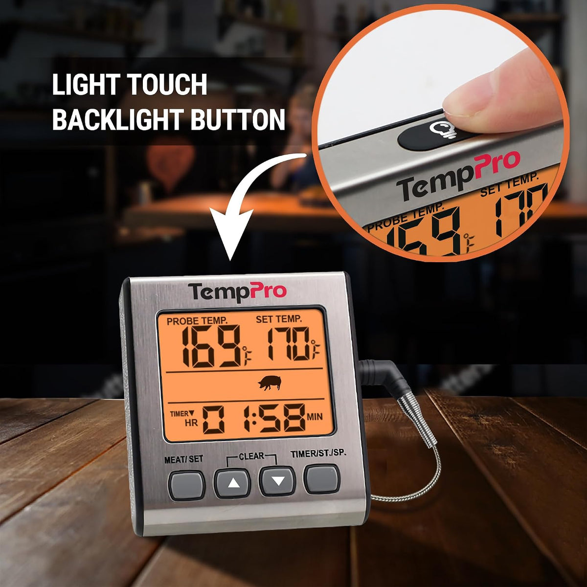 TempPro TempTrack Termómetro digital para carne para cocinar y asar...