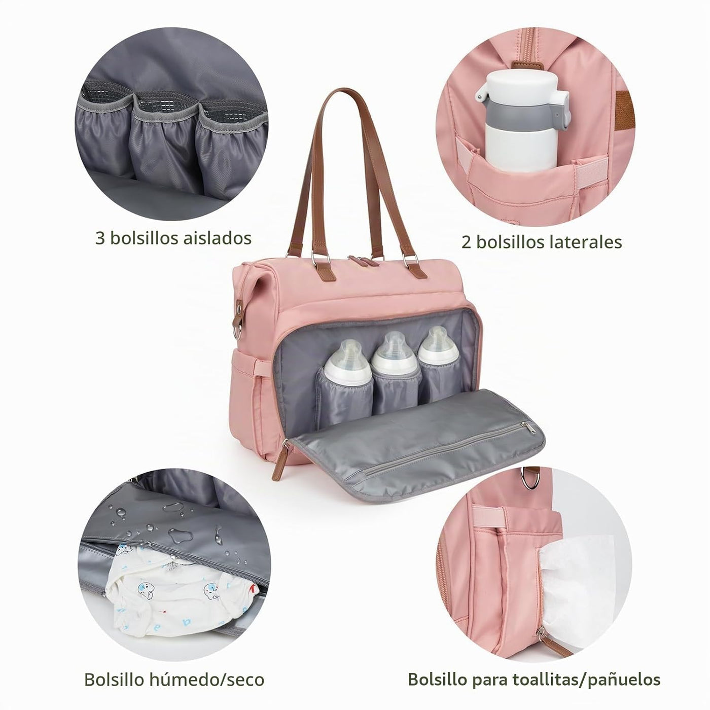Pripher - Mochila para pañales de mamá 4 en 1, bolso para bebé, bol...