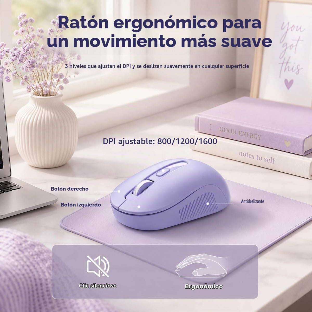 Combo de teclado y ratón inalámbricos, bonitas teclas redondas, tec...