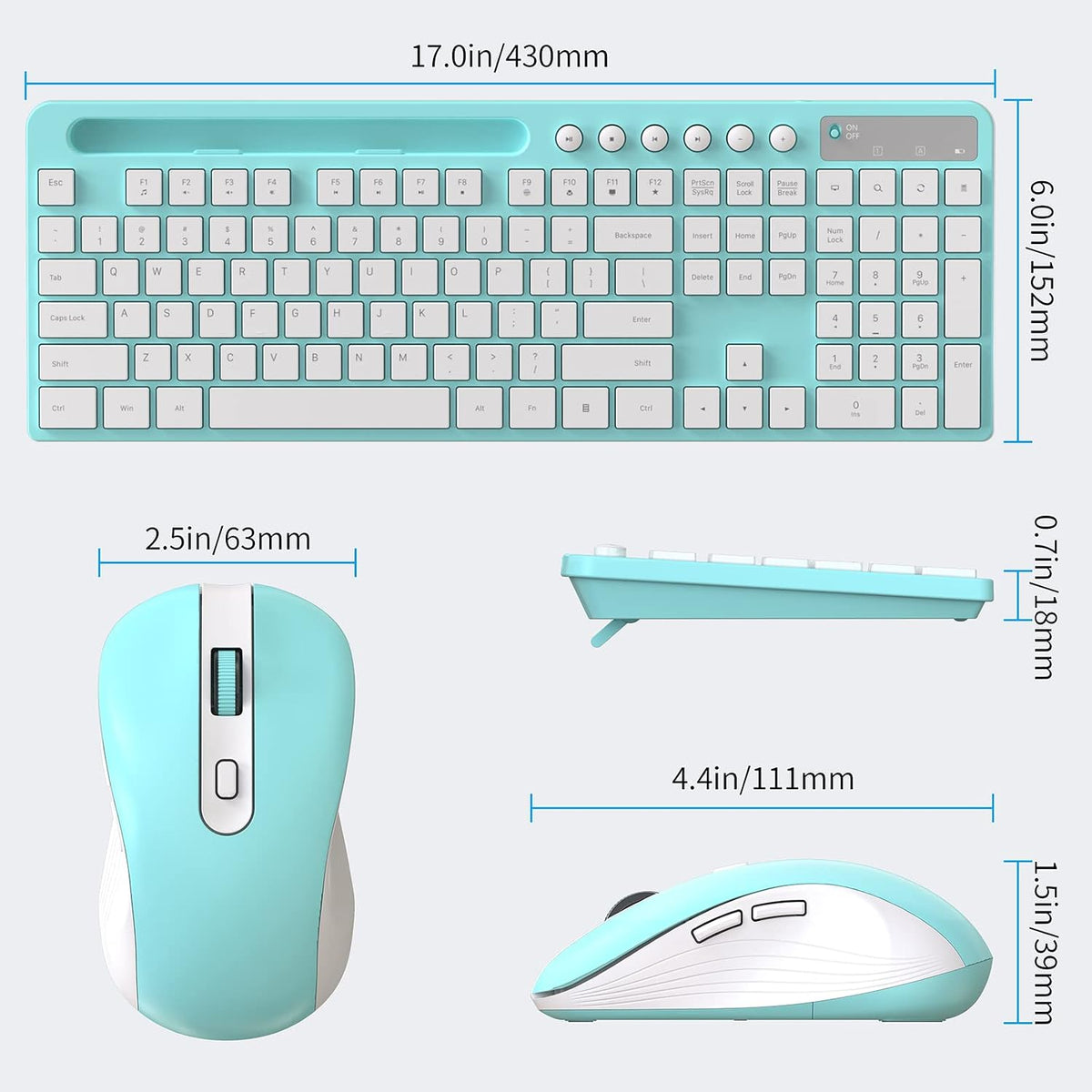 MARVO Wirelss - Combo de teclado y mouse con soporte para teléfono,...