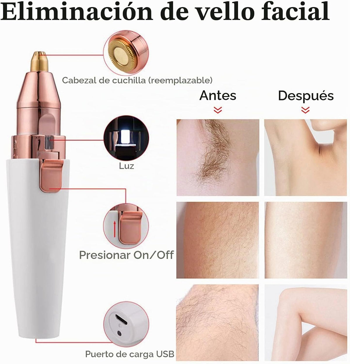 Removedor de vello facial para mujeres, recortadora de vello de nar...