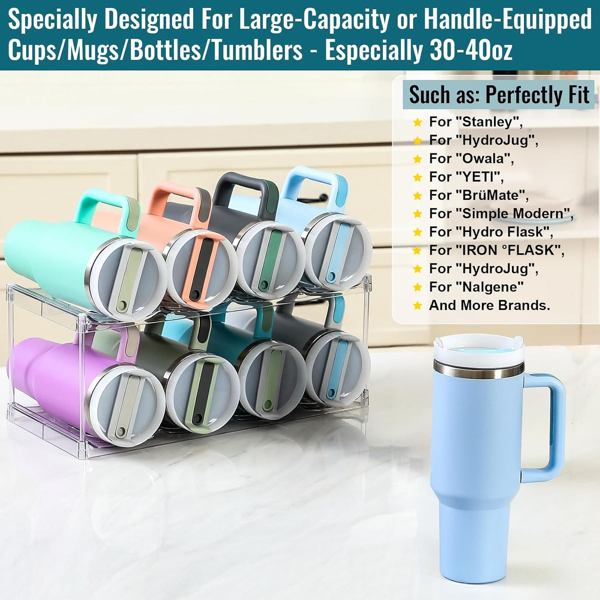 Organizador de botellas de agua prémium para Stanley de 40 onzas y...