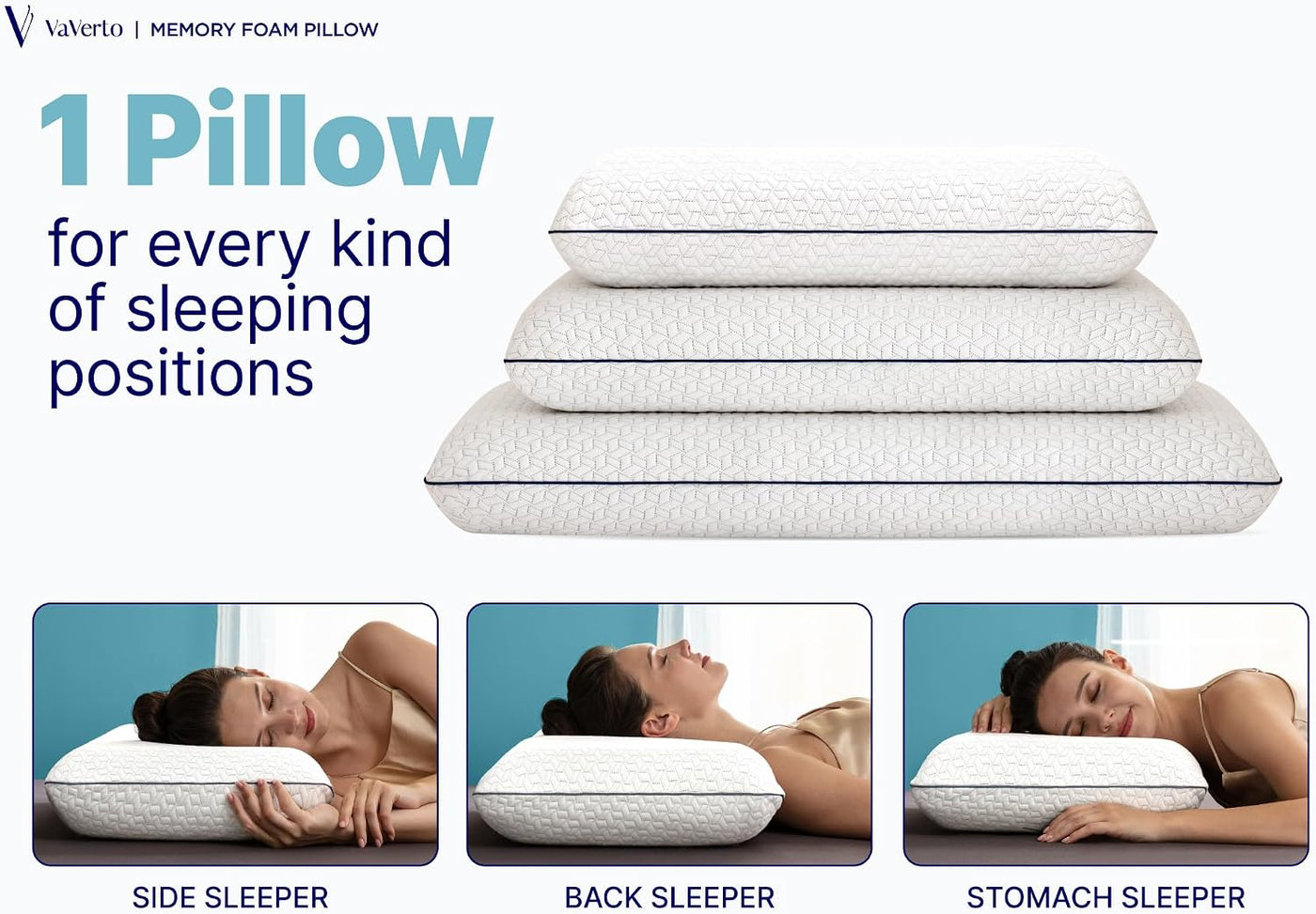 Vaverto Almohadas de espuma viscoelástica tamaño King - Almohada fi...