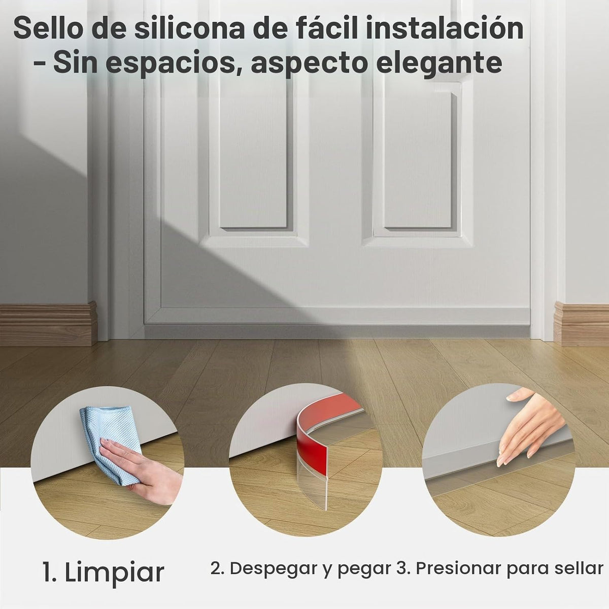 Elvone Burlete para puerta, tira de silicona adhesiva de 36 pies |...