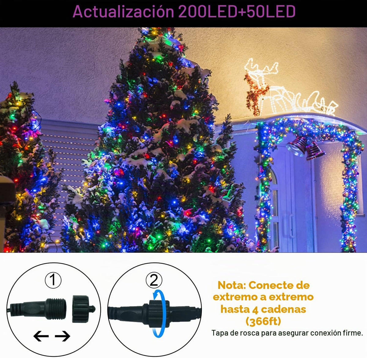 JMEXSUSS - Cadena de luces de Navidad de 250 luces LED blancas a mu...