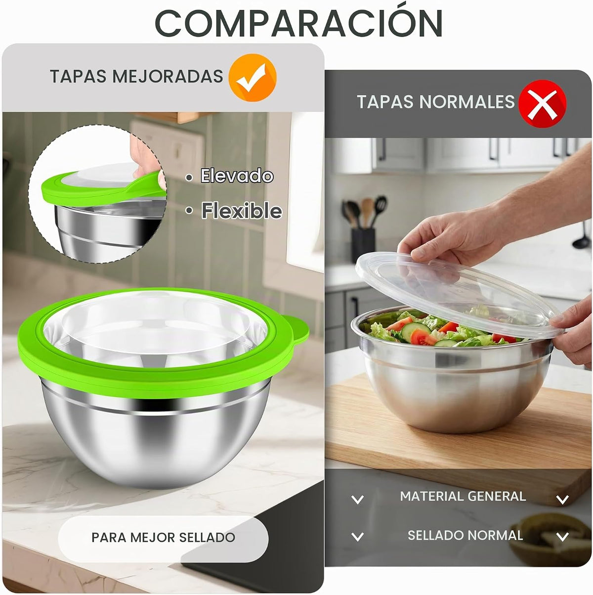 HaWare Juego de cuencos para mezclar con tapas herméticas transpare...