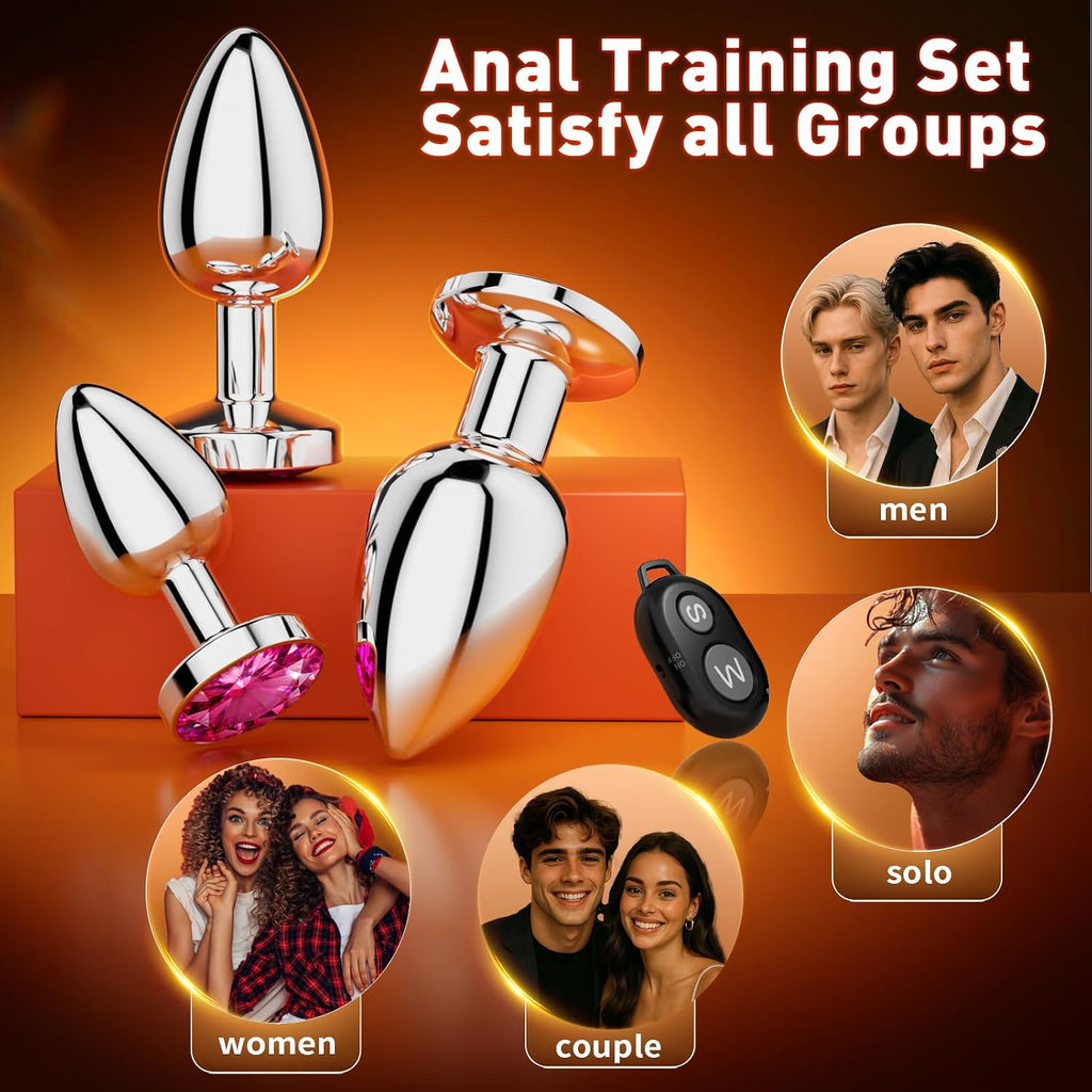 Yolodit Enchufe anal vibrador de tapón de glúteos, 3 juguetes anale...
