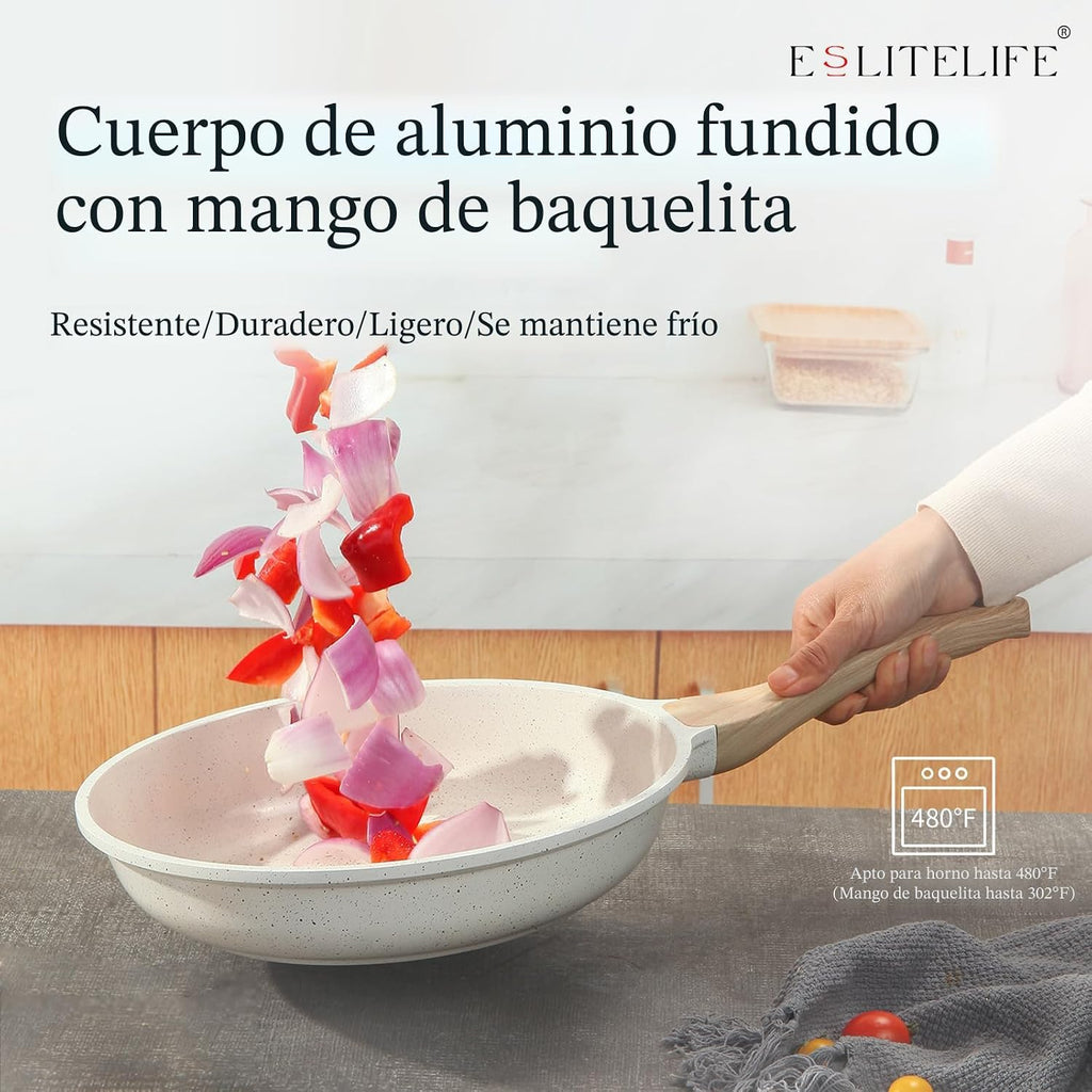 ESLITE LIFE - Juego de sartenes de cerámica antiadherente con tapas...