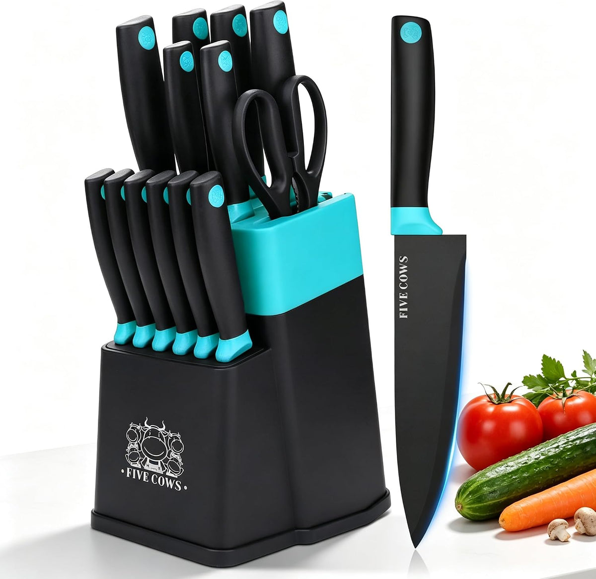 Juego de 14 cuchillos de cocina con afilador alemán de acero inoxid...
