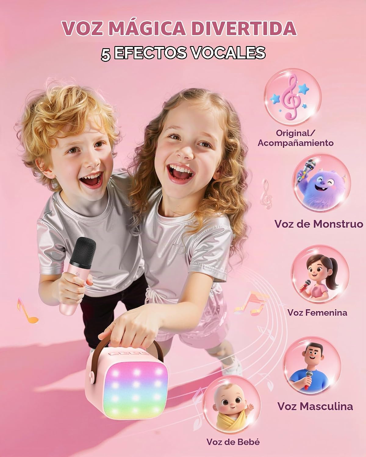 YLL Mini máquina de karaoke con 4 micrófonos inalámbricos, regalos...