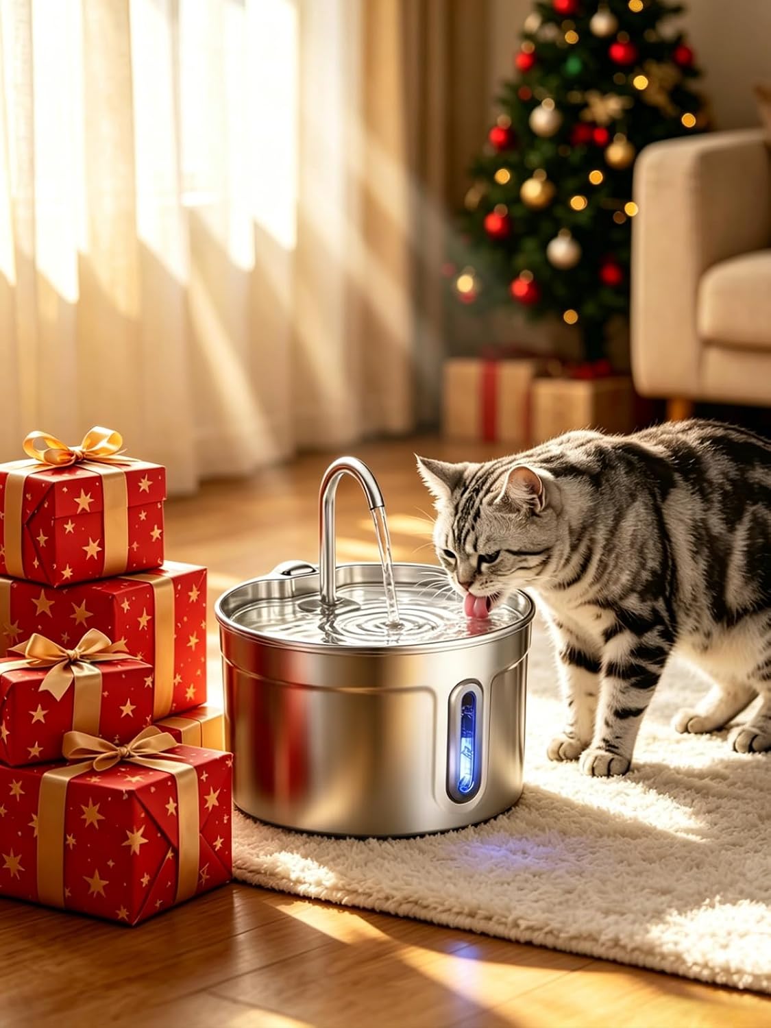 LUVMYPETT Fuente de agua para gatos de acero inoxidable - 74oz\/2.2...