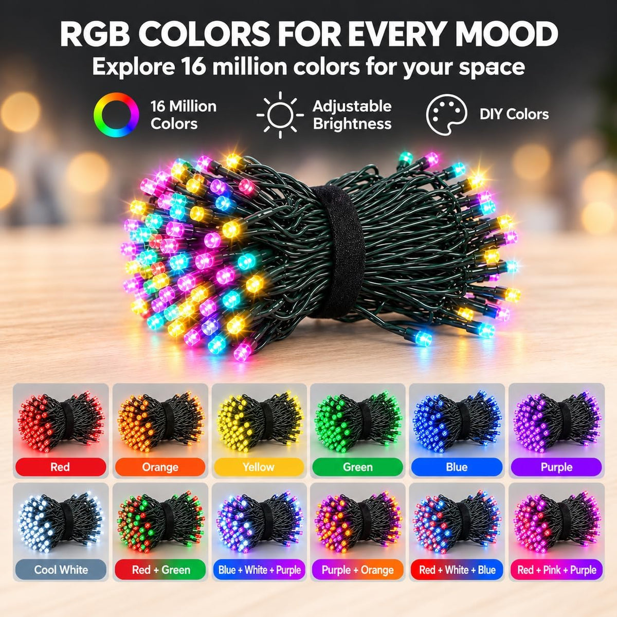 Cadena de luces LED inteligentes que cambian de color con 200 luces...