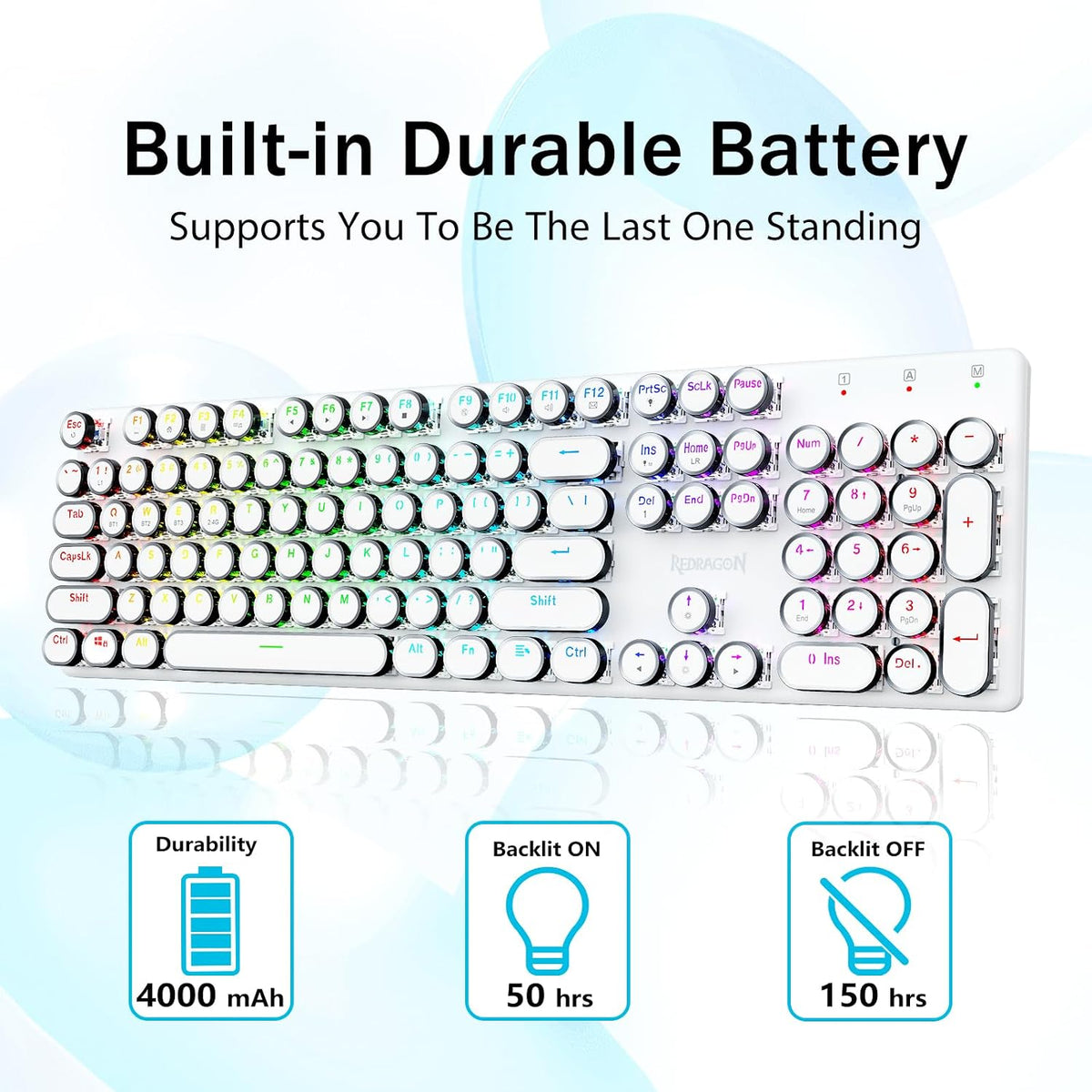 Redragon K710 - Teclado mecánico inalámbrico tipo máquina de escrib...