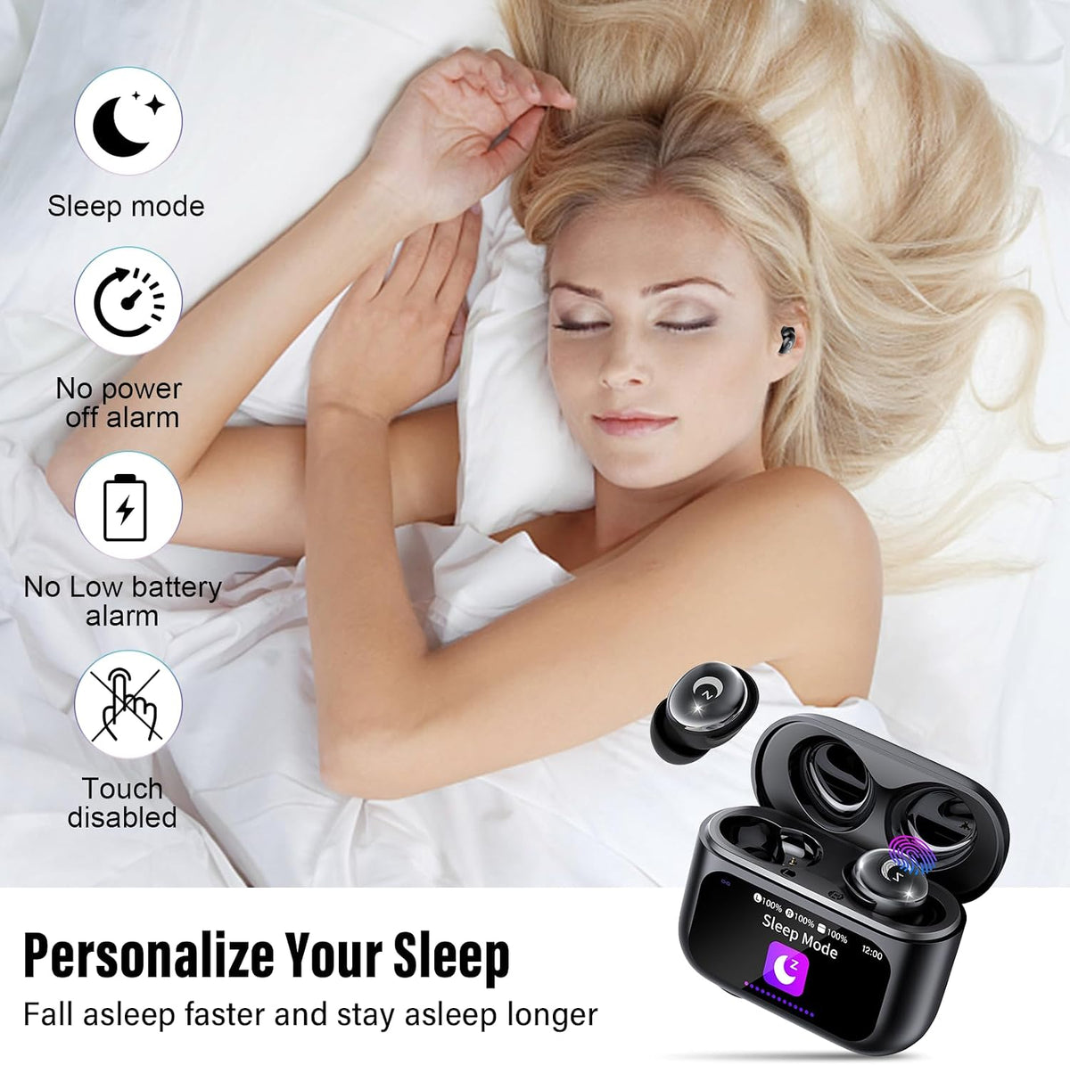 Auriculares para dormir Bluetooth 5.4 con pantalla táctil para dorm...