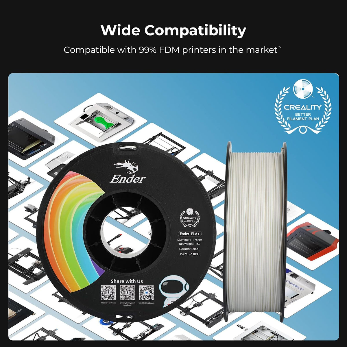 Creality Filamento PLA Plus de 1.75mm, filamento PLA+ mejorado de g...