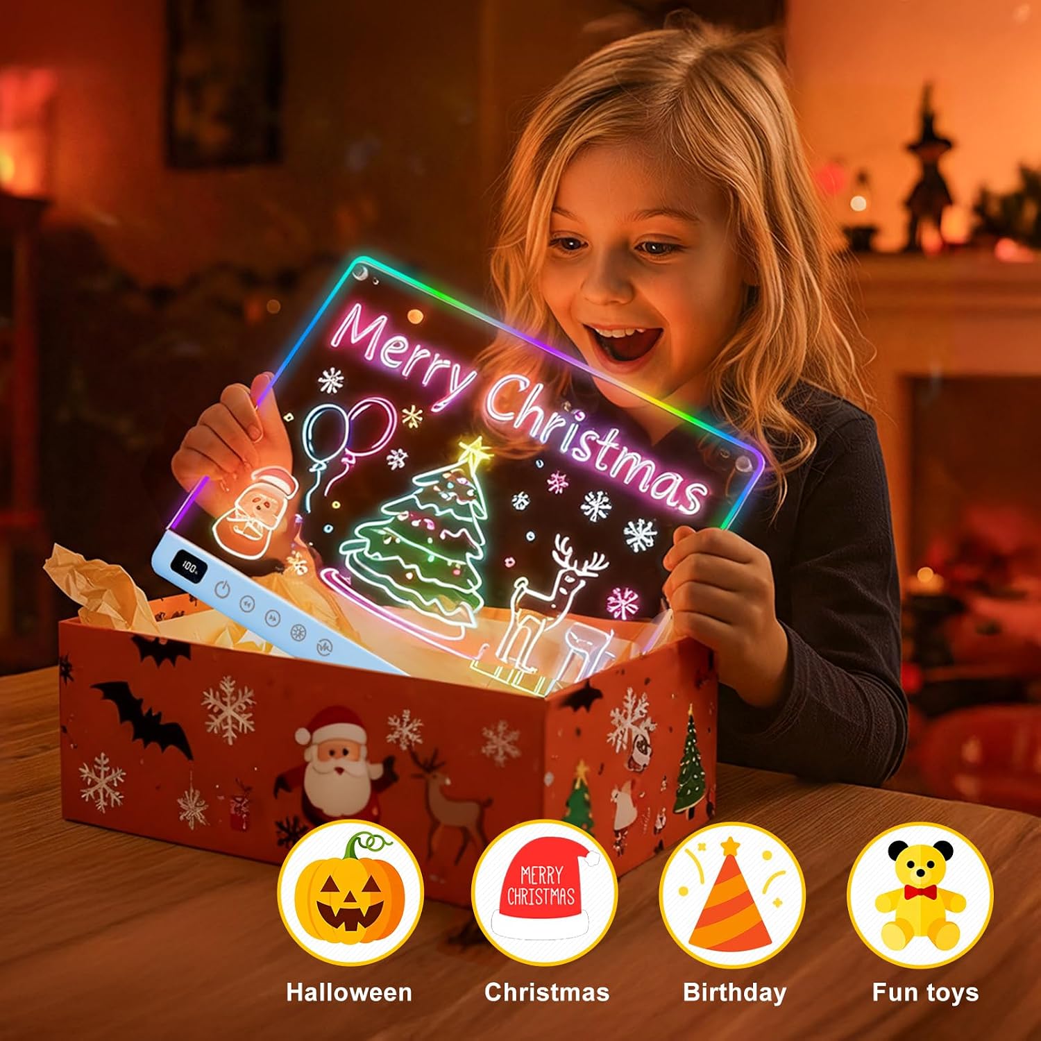Lumiboard Tablero de dibujo LED con 13 efectos de luz, tablero de n...