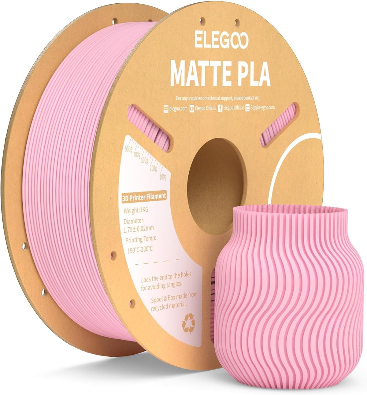 ELEGOO - Filamento PLA mate p\/impresora 3D, bobina de cartón de 2....