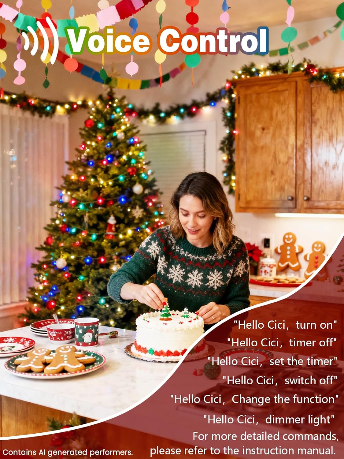 Guirnalda de luces navideñas de 300 LED, 99 pies, controladas por v...