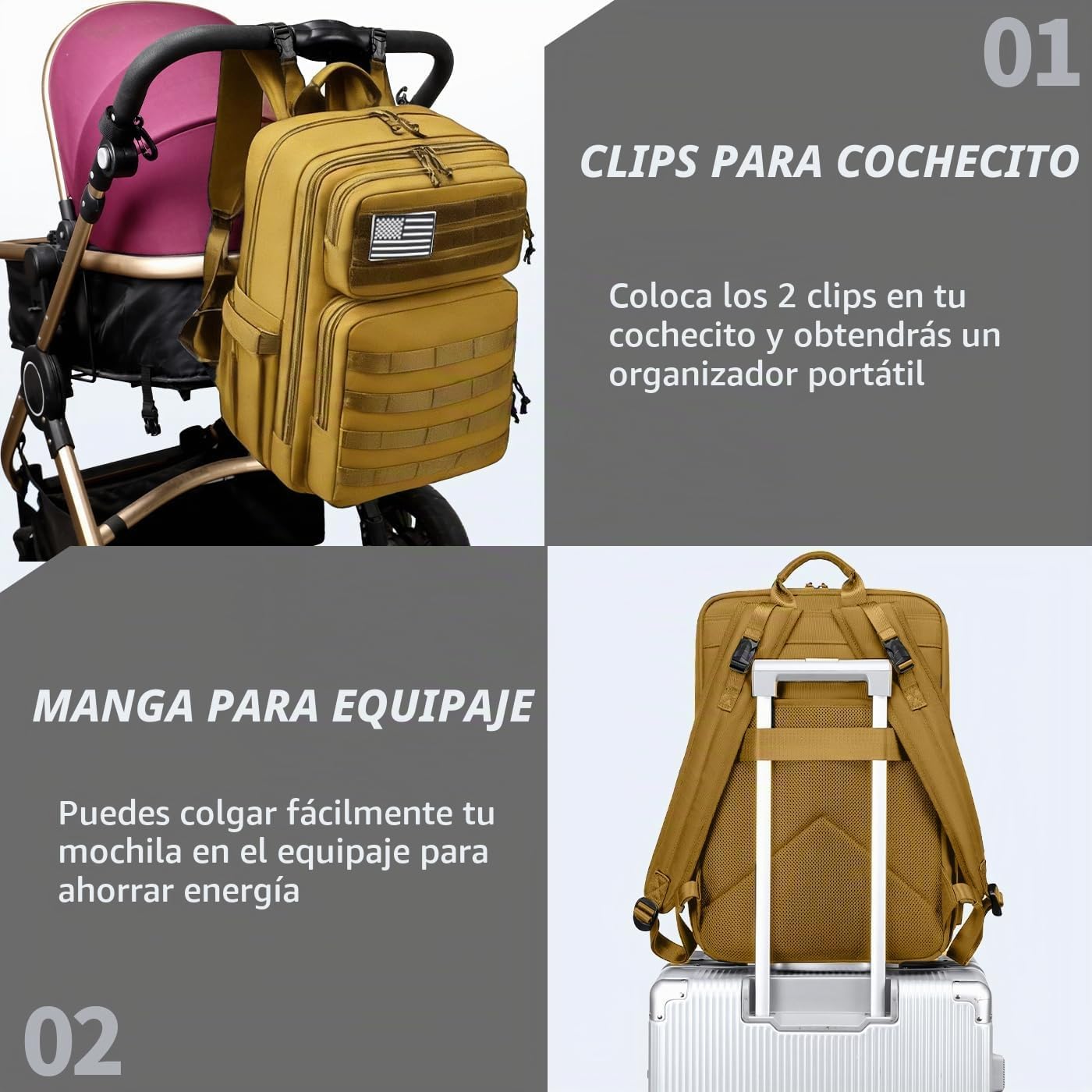 LORADI Mochila grande para pañales para papá, estilo táctico, marró...