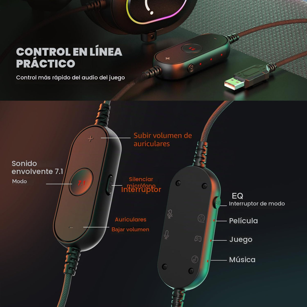 FIFINE AmpliGame H6 Auriculares USB con cable para juegos con RGB d...