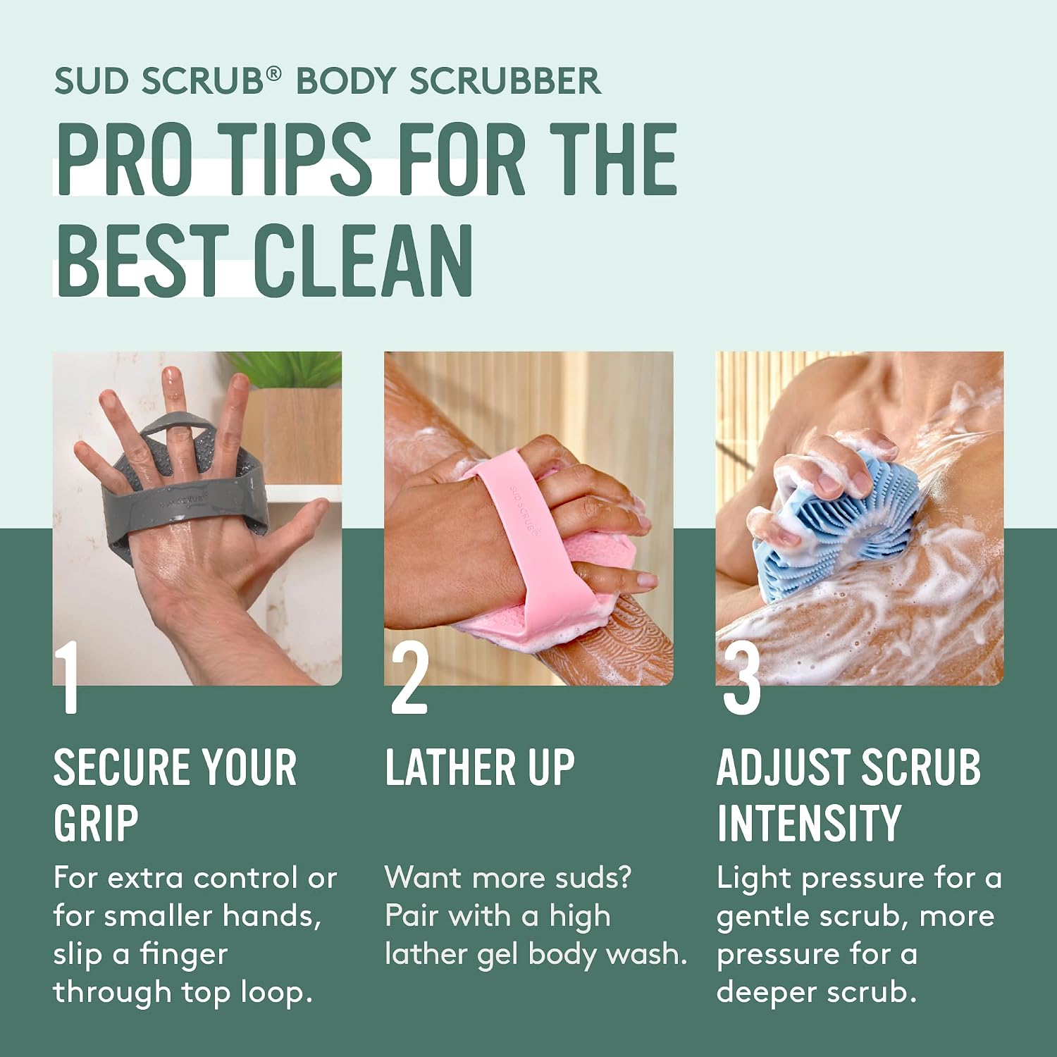 Sud Scrub® Depurador corporal de silicona antimicrobiano, cepillo e...