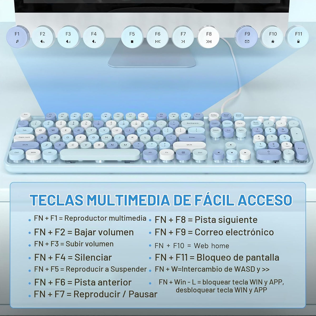 Dilter - Teclado con cable, teclado de tamaño completo tipo máquina...