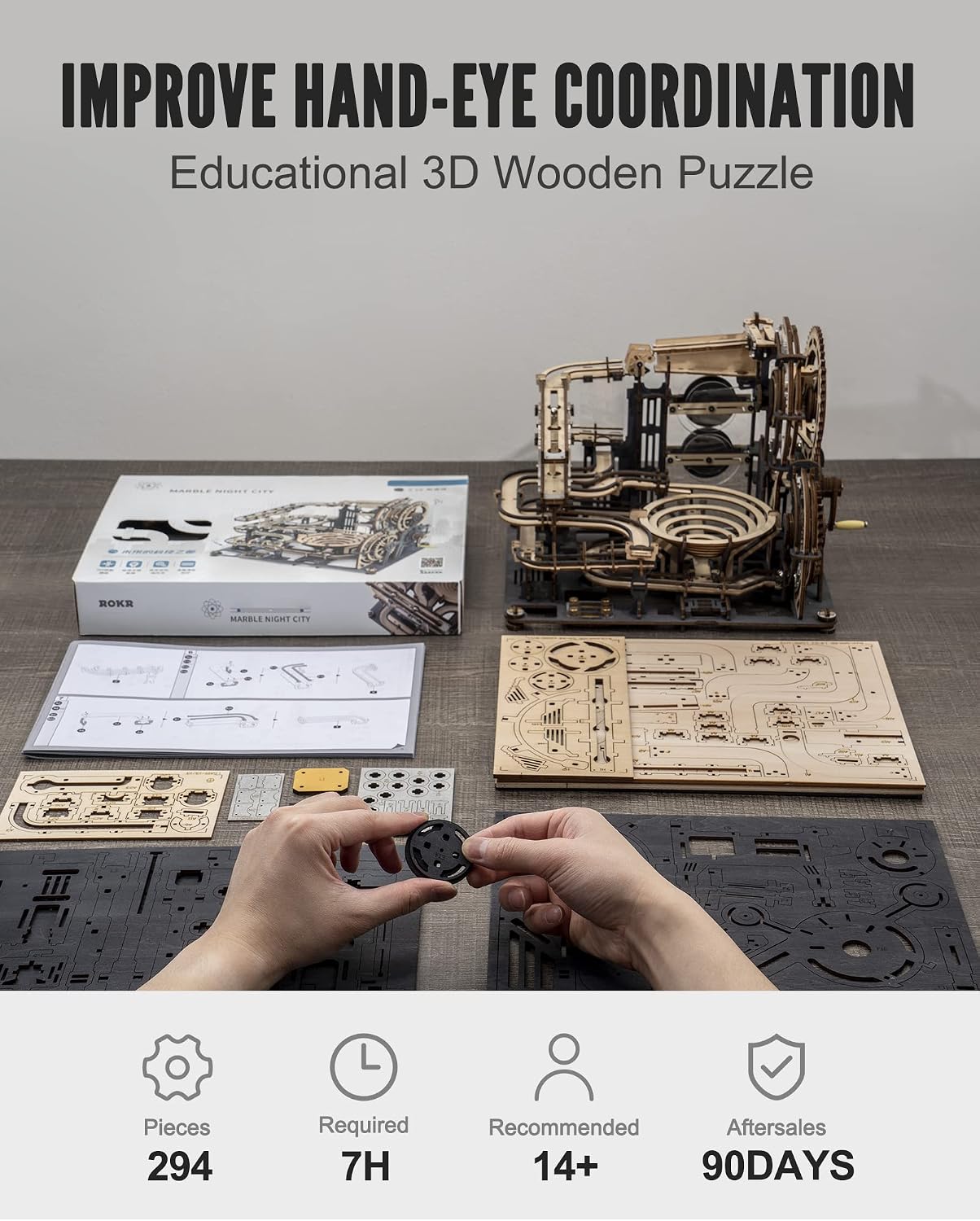 ROKR Rompecabezas de madera 3D para adultos Kit de construcción mod...