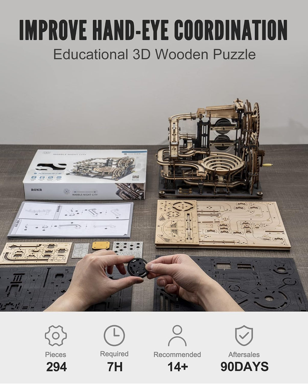 ROKR Rompecabezas de madera 3D para adultos Kit de construcción mod...