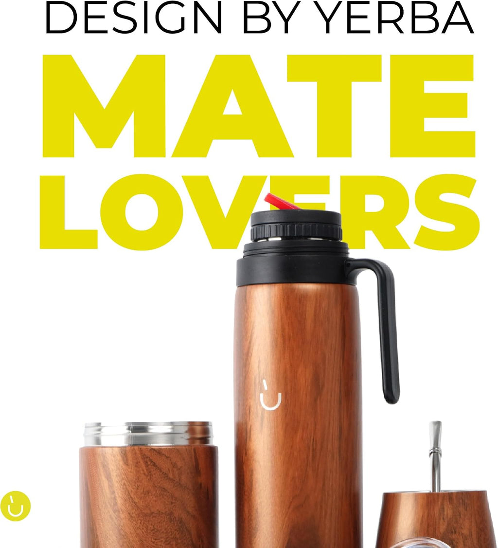 BALIBETOV Juego completo de yerba mate – Calabaza mate moderna, frasco térmico, contenedor de yerba, bombilla y cepillo de limpieza incluidos, todo acero inoxidable 304 18/8 de alta calidad