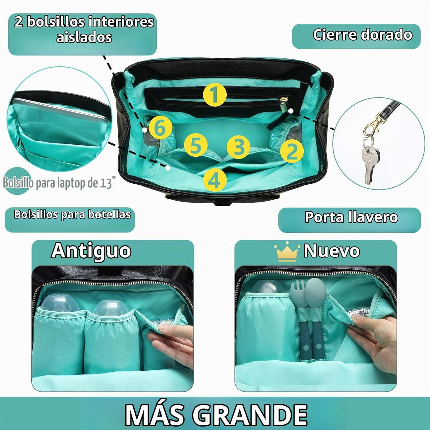 Mochila para pañales Mominside, mochila de cuero para mujer, bolsa...