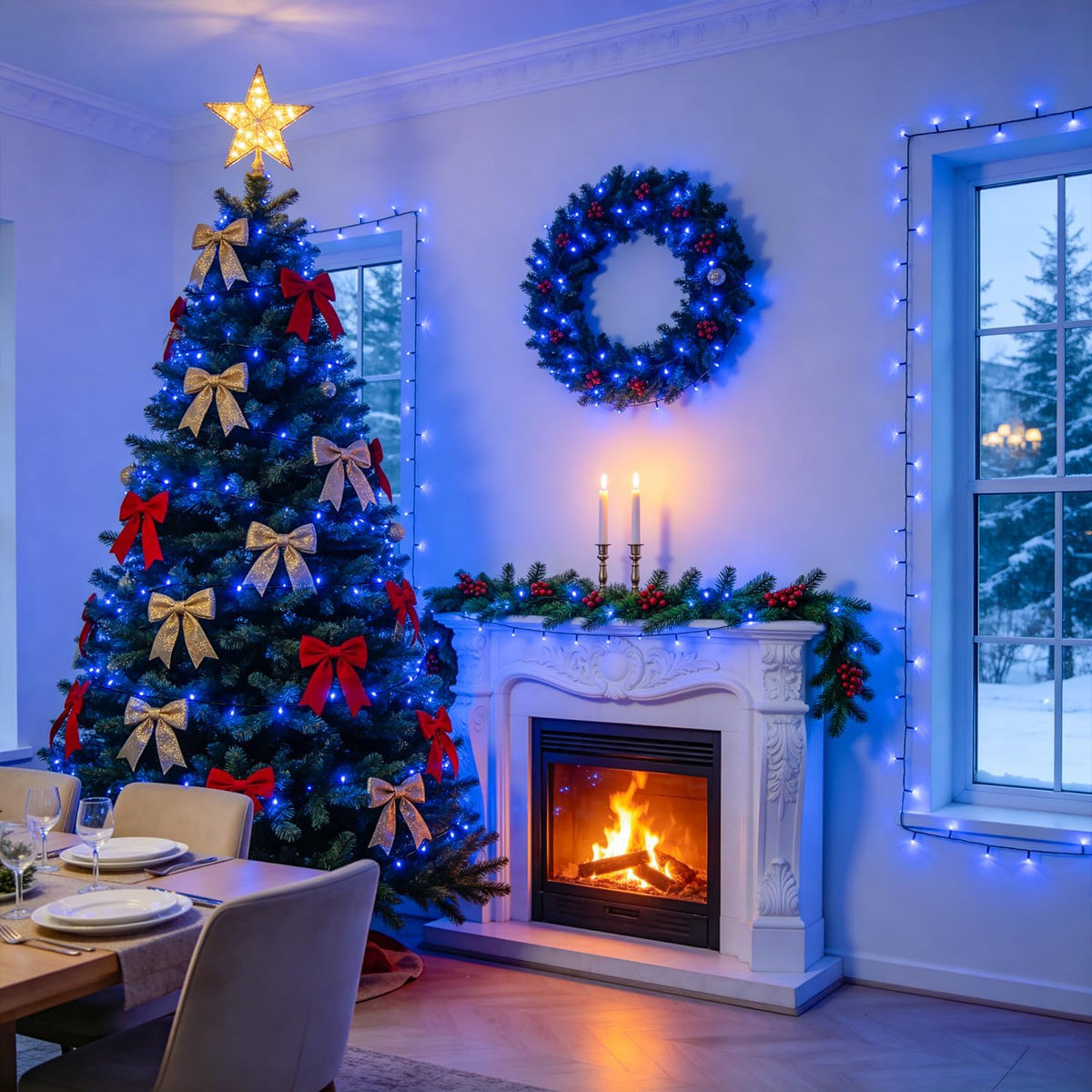 JMEXSUSS - 250 luces LED de Navidad azules conectables, luces de ca...