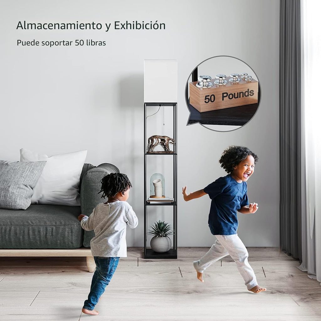 SUNMORY Lámpara de pie con estantes, moderna lámpara de pie cuadrad...