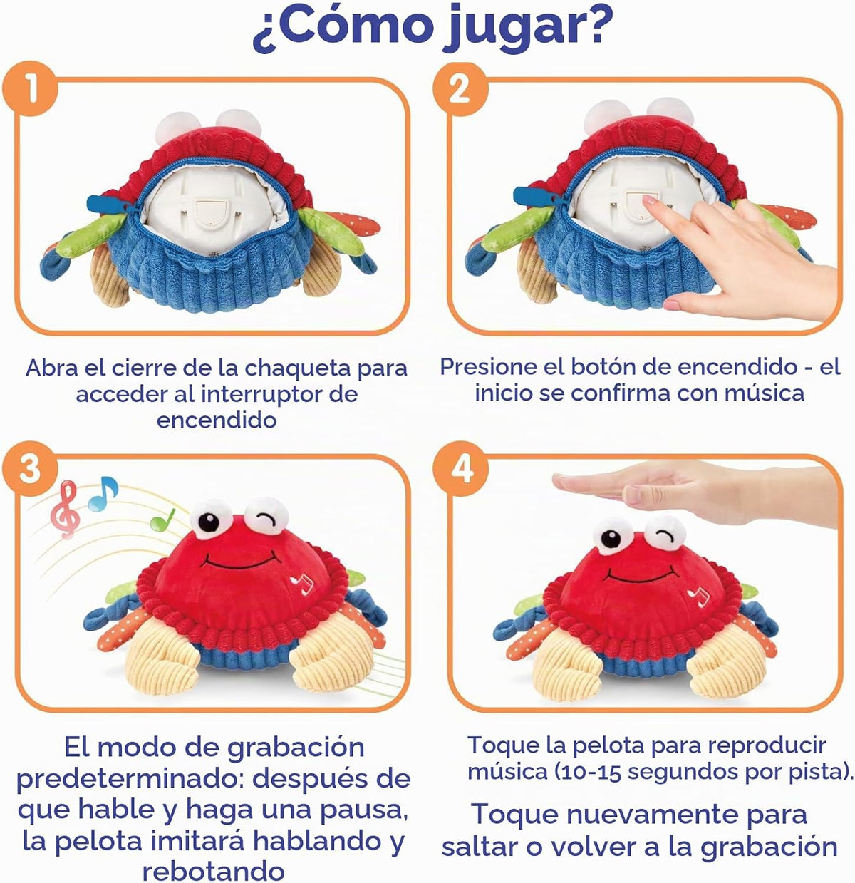 hahaland Juguete musical para gatear de cangrejo rebotante para beb...