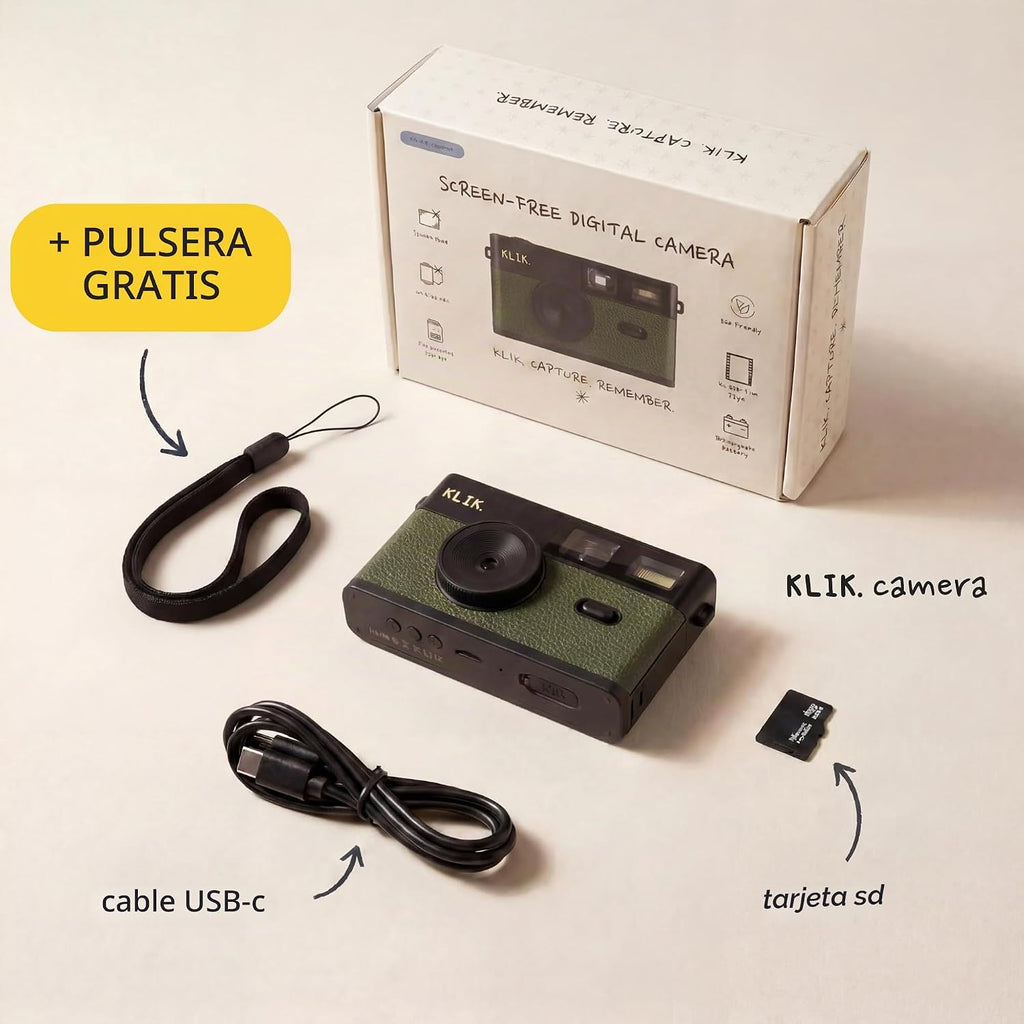 Cámara digital sin pantalla Klik | Mantente presente y captura foto...