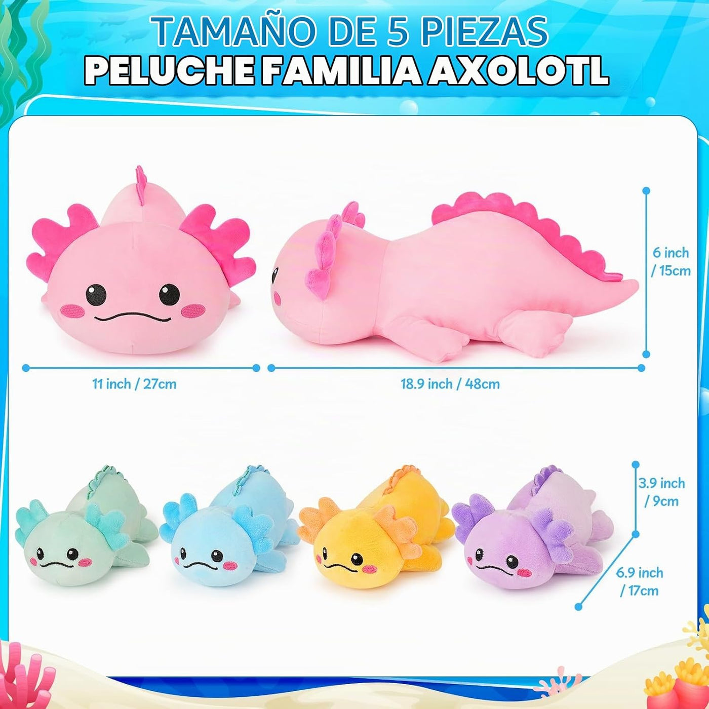 5 piezas de animales de peluche de ajolote familiar de ajolotl de 1...