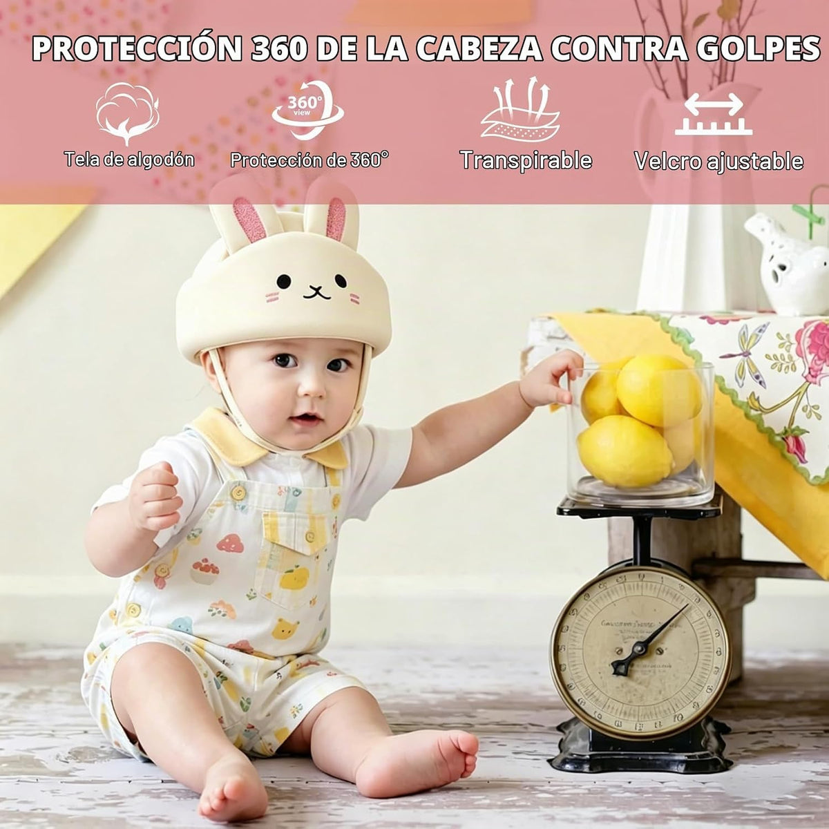 Protector de cabeza de bebé, anticolisión, transpirable, ajustable,...