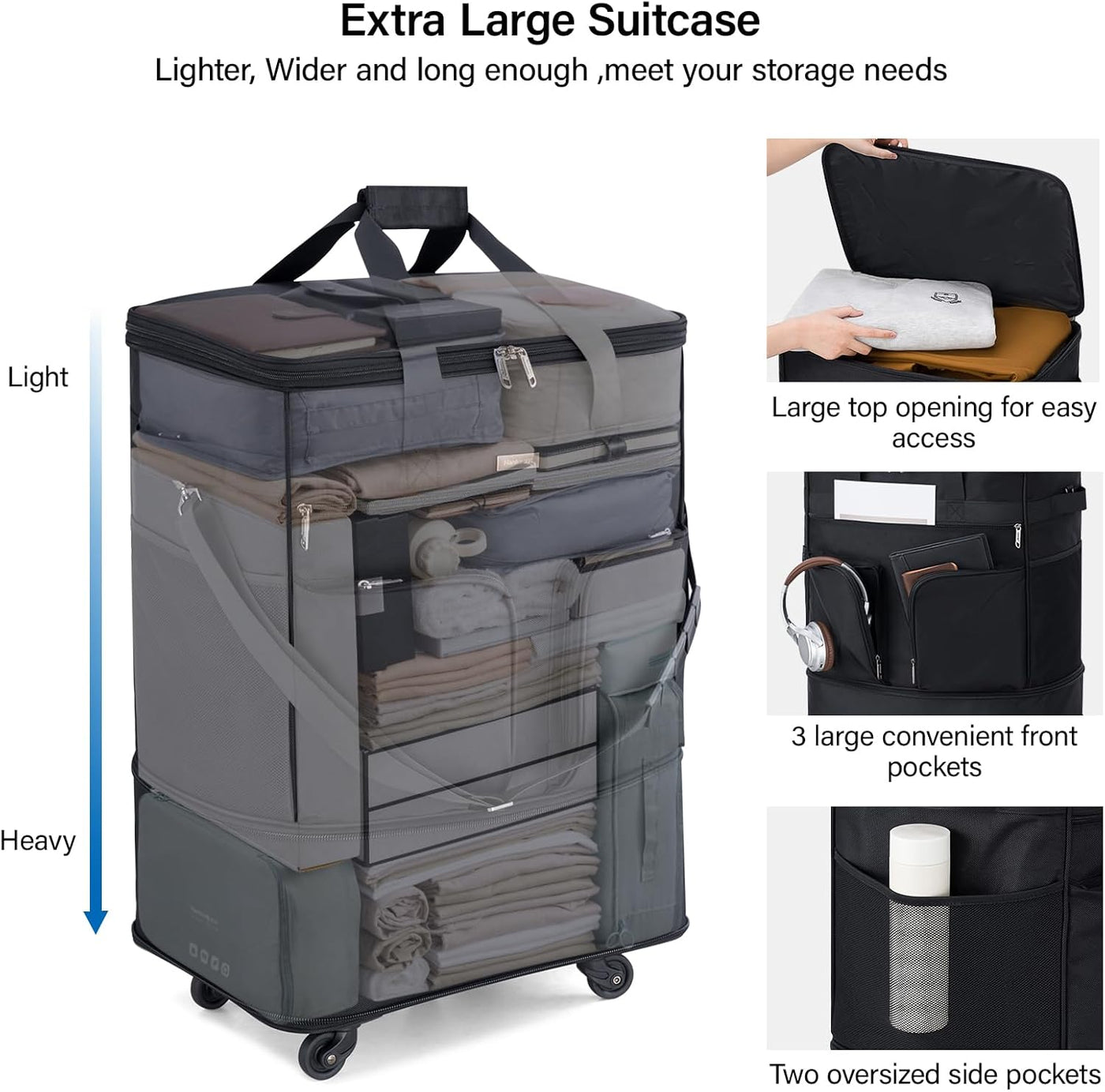Maletas Hanke con ruedas, bolsa de viaje expandible y plegable, mal...