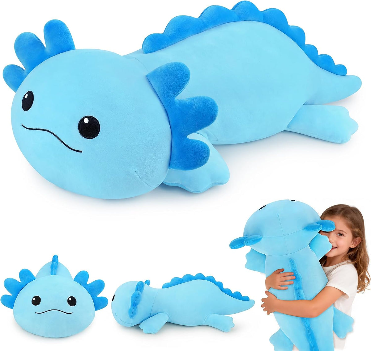 Peluche de ajolote azul gigante de 30 pulgadas, almohada de felpa d...